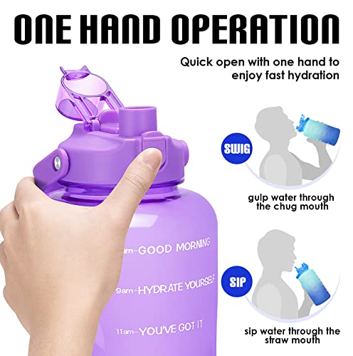 HydroPal 1 Gallon Water Bottles with Straw, 128 oz Water Bottle BPA Free Innovative 2-IN-1 Lid Gym Bottle with Times to Drink Motivational, Large for Sports Fitness Camping Water Jug （13.8X5.5 inch） - color: Amethyst