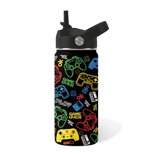 Game Gifts for Boys Girls, 16oz Water Bottle with Straw Lid, Gamer Insulated Bottle for Kids, Leak-proof, BPA-Free, Stainless Steel Water Bottles for School Travel, Game Lover Birthday Gifts Cup(1pc) - color: Game2, size: 16 Ounces