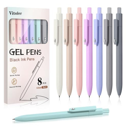 Piochoo Gel Pens, 8 Pcs 0.5mm Quick Dry Black Ink Pens Fine Point Journal Pens Smooth Writing Pens, Cute Office School Supplies Gifts for Women Nurses - color: Lake Colors
