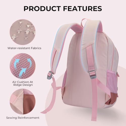 Glodwheat 3Pcs Backpack Set For Girls With Insulated Lunch Bag & Pencil Case, Lightweight Water-Resistant School Bookbag With 11 Compartments / 20L - color: Blush