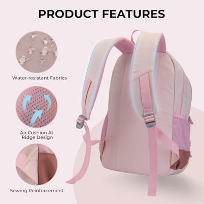 Glodwheat 3Pcs Backpack Set For Girls With Insulated Lunch Bag & Pencil Case, Lightweight Water-Resistant School Bookbag With 11 Compartments / 20L - color: Blush