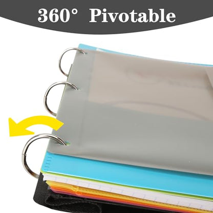Pivotable Refillable Notebook, 3 Ring Binder Notebooks 1 Inch, Notebook with Dividers and Pockets, Folder Notebook, Flexible Binder, Soft Binders 3 Ring, Foldable Binder- Black - color: 1 Pcs Black