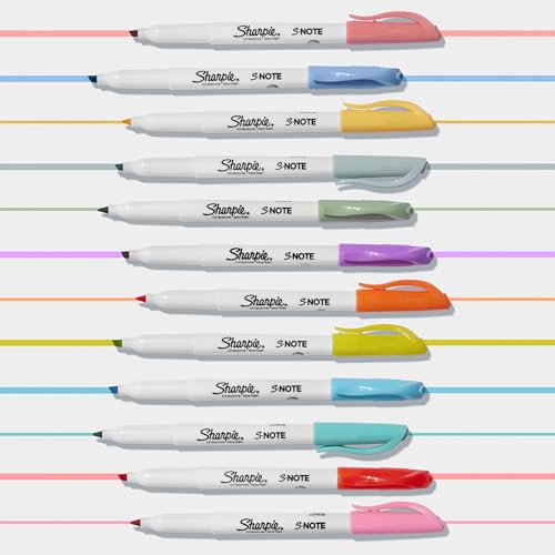 Sharpie S-Note Creative Colouring Highlighter Pens | Marker Pen to Write, Draw & More | Assorted Pastel Colours | Chisel Tip | 12 Count