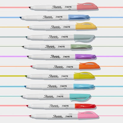 Sharpie S-Note Creative Colouring Highlighter Pens | Marker Pen to Write, Draw & More | Assorted Pastel Colours | Chisel Tip | 12 Count