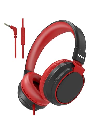 MIDOLA Volume Limited 85/110dB Kids Headphone Over-Ear/On-Ear Foldable Sound Noise Protection Headset with Inline AUX 3.5mm Cord w/Mic for Child School Cellphone Pad PC Notebook Black - color: Black