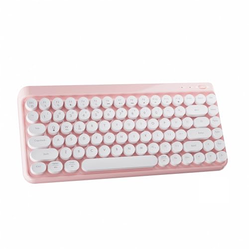 Wireless Bluetooth TKL Keyboard with 84 Retro Round Keycaps, Typewriter-Style, for PC/Mac/Tablets (White Pink) - color: White Pink