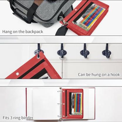 YoeeJob 2 Pack 1 Inch Expandable Zipper Pencil Pouches with Clear Window for 3 Ring Binder, Suitable for School & Office（Red） - color: Red