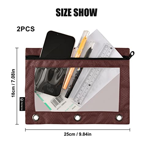 Binder Pouches,Indian Red Pencil Pouch for 3 Ring Binder 2 Pack Clear Pencil Bag with Zipper for Office School Supplies - color: Indian Red