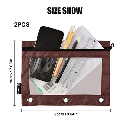 Binder Pouches,Indian Red Pencil Pouch for 3 Ring Binder 2 Pack Clear Pencil Bag with Zipper for Office School Supplies - color: Indian Red