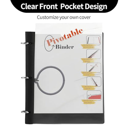 360 Degree Pivotable Binder, Upgraded 3 Ring Binder 1 inch, Flexible Binders 3 Ring, Foldable Three Ring Binders- Black - color: Black, style: 1 PCS Customizable Cover
