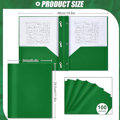 Lincia 100 Pcs Plastic Folders with Pockets and Prong Folders with Prongs 2 Pockets for Office, School for Students, Teachers, Office Workers(Deep Green) - color: Deep Green