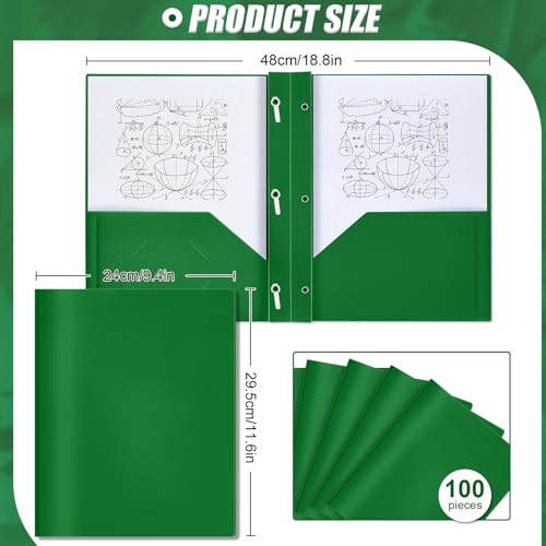 Lincia 100 Pcs Plastic Folders with Pockets and Prong Folders with Prongs 2 Pockets for Office, School for Students, Teachers, Office Workers(Deep Green) - color: Deep Green