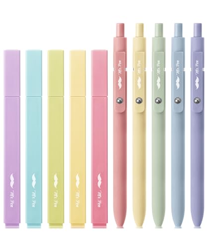 Mr. Pen- Aesthetic Highlighters and Gel Pens, 10 Pack | Assorted Colors Bible Highlighters No Bleed, Black Ink Gel Pens, Fast Dry and No Smear for Bible Journaling, Planner - color: Bright, size: 10 Pack
