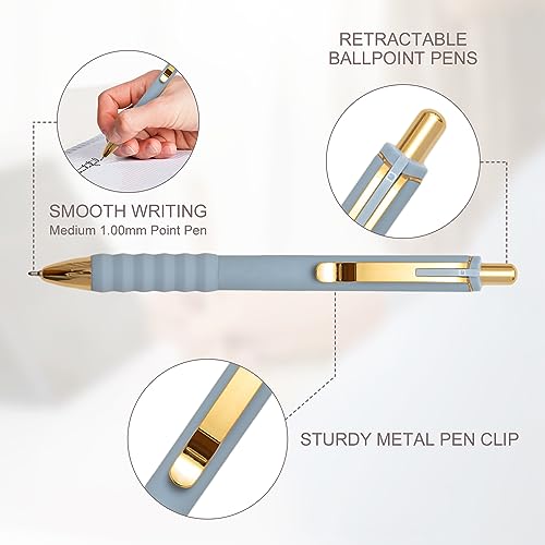 Aisibeiger Ballpoint Pens Black Ink Ball Point Pen with Super Soft Grip Medium Point 1.0mm Office Pens (Gold 12-count) - color: Gold 12-count
