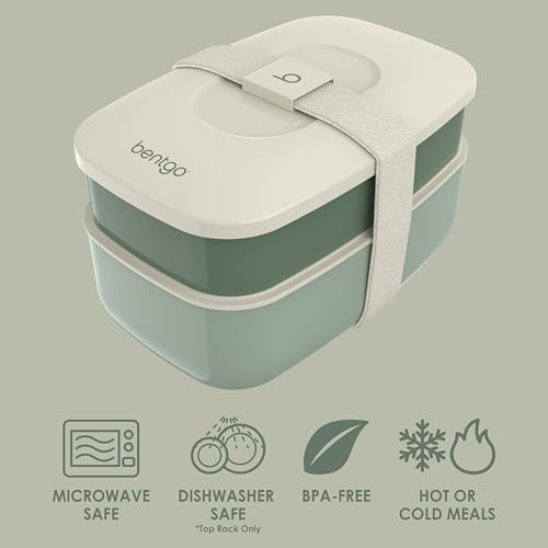 Bentgo Classic Stackable 3-Compartment Adult Bento-Style Lunch Box | Removable Utensil Set and Sealing Strap, BPA-Free, Food Container Ideal for Meal Prep, Work, and On the Go (Khaki Green) - color: Khaki Green
