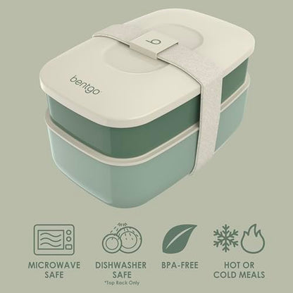 Bentgo Classic Stackable 3-Compartment Adult Bento-Style Lunch Box | Removable Utensil Set and Sealing Strap, BPA-Free, Food Container Ideal for Meal Prep, Work, and On the Go (Khaki Green) - color: Khaki Green