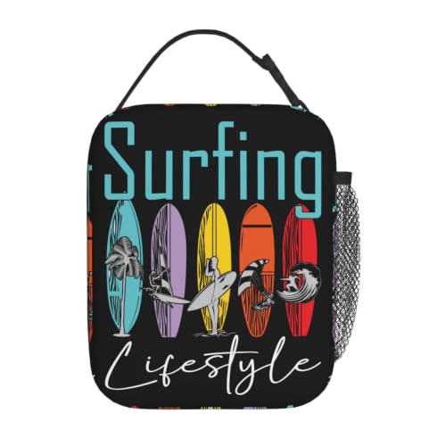 Surfing Lifestyle Surfboard Lunch Bag 10In | Insulated Lunch Box Reusable Tote Bag For Picnic Office For Women Men - color: Style 9
