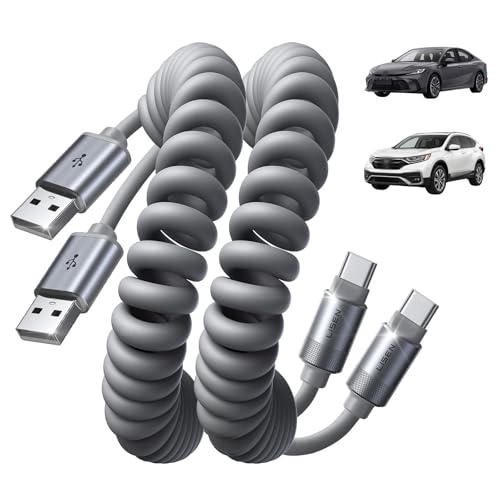 LISEN USB A to USB C Cable, Durable Short USB to C Cable 2 Pack for Android Auto & CarPlay, Coiled USB C Cable Type C Retractable Car Charger Cord for iPhone 17/16/15 Samsung Galaxy S25/S24, Gray 4FT - color: Space Gray, size: 4FT
