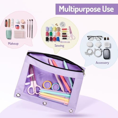 Forvencer Pencil Pouch for 3 Ring Binder, Pastels Pencil Case with Smooth Zipper, Cute Soft Pen Bag with Clear Window & 3 Reinforced Grommets, Big Capacity Binder Bag, School Office Supplies, Green - color: Mint Green