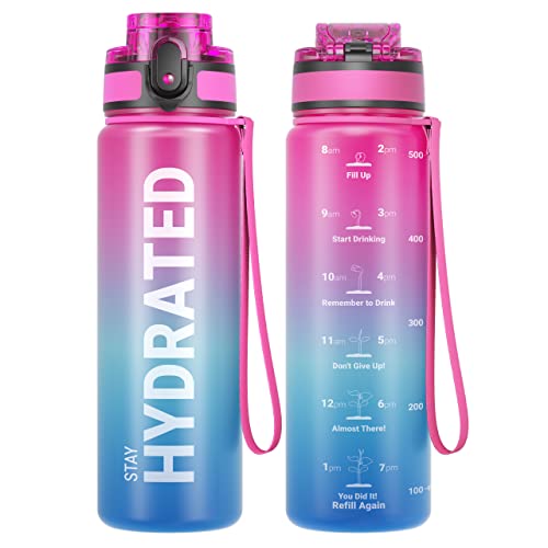 Sahara Sailor Water Bottle, 32/25/17oz Durable and Leakproof Water Bottles Motivational with Time Marker, Tritan, BPA Free, Wide Mouth with Easy Clean Brush for Gym, Travel, School, Office (1 Bottle) - color: Aurora Borealis, size: 16.9 Ounces