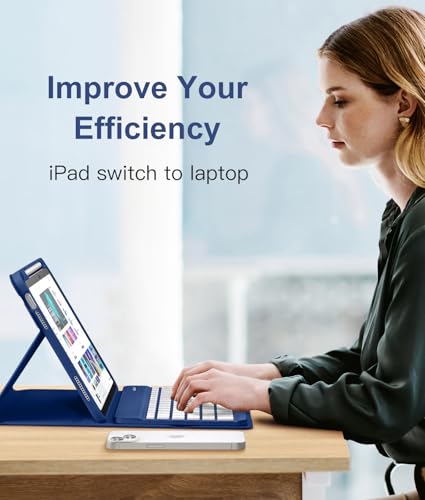 Hamile for iPad 11th 10th Generation Case with Keyboard - 7 Colors Backlit Wireless Detachable Folio Keyboard Cover with Pencil Holder for iPad A16 11-inch 2025 10th Gen 10.9 Inch 2022 (Navy Blue) - color: Navy Blue