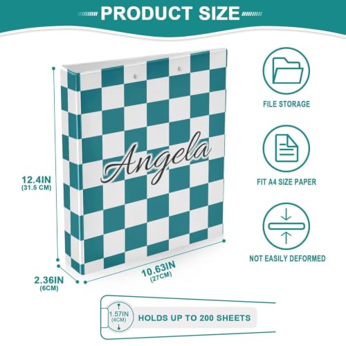Custom 3 Ring Binder 1.5 Inch Round Rings Teal Checkered Personalized Name Binders Organizer Fashion View Binder with 2 Pockets for School Office Supplies - color: Multi06