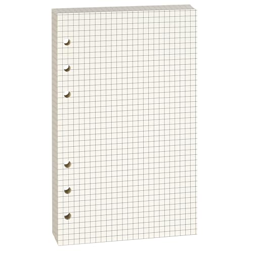 Beige A6 6-Hole Grid-Ruled Loose Leaf Refill Paper(Pre-Punched)-Fits A6 6-Ring Binder, 100GSM Thick No Bleed-through Sheets, Double Sided Writing for Fountain Pen & Gel Pen - size: Grid-A6