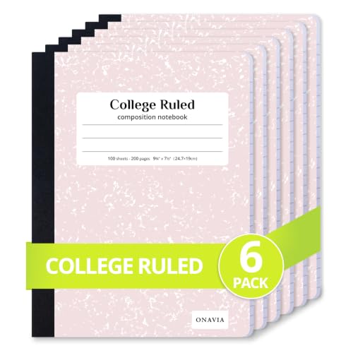 ONAVIA Pink Composition Notebook College Ruled 6 Pack, 200 Pages | 100 ct, 9.75 x 7.5 in, Durable Comp Book, School Notebooks, Students, Note Taking, Writing, Teachers - color: Pink, style: 6 Pack