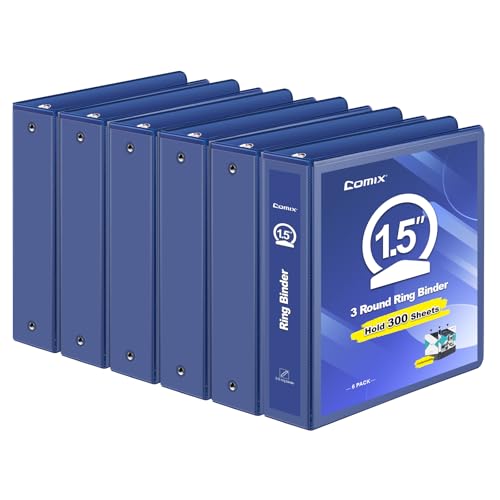 COMIX 3 Ring Binder 1.5 inch with Clear View Cover, 1.5" View Binder Holds 300 Sheets of US Letter Size Paper, 6 Pack (Dark Blue) - color: Blue, size: 1.5 inch, style: 6-Pack
