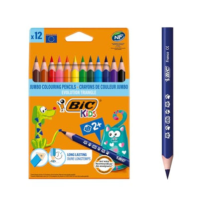 BIC Kids Evolution Triangle Coloured Pencils, Ideal for Small Kids 2 Years and Up, Extra Resistant, 12 Pack