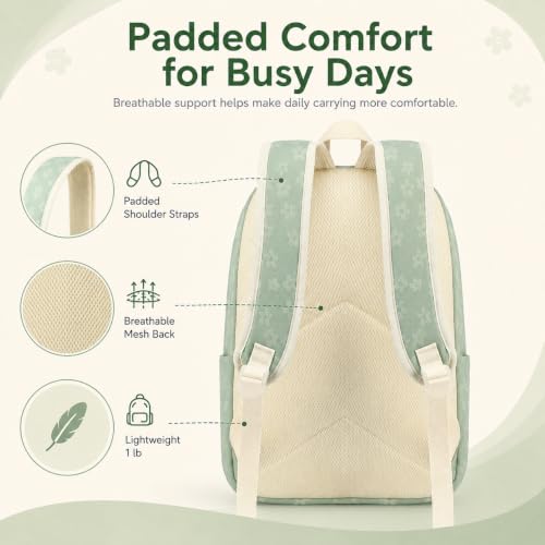 BTOOP School Backpack for Teens Large Cute Bookbag Lightweight 15.6 inch Laptop Bag for Girls Women Casual High School College - color: Green Floral