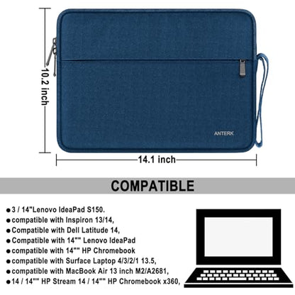 Laptop Sleeve Case 14 Inch, Water Resistant Traveling Computer Cover with Handle, Shockproof Protective Carrying Laptop Bag Compatible for 14 Inch MacBook Air/Pro, HP, Dell, Lenovo, Blue - color: Blue, size: 14 Inch