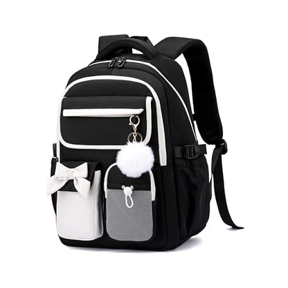 Girls Backpack School Bags Kids Elementary School Backpack for Girls Teens Cute Childrens Bookbags Casual Back Packs, Black - color: Black