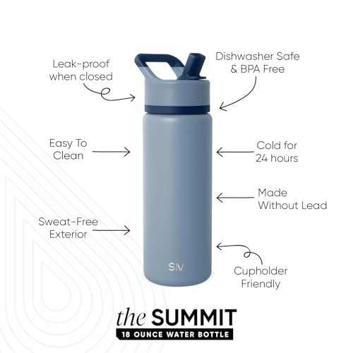 Simple Modern Kids Water Bottle with Straw Lid | Vacuum Insulated Stainless Steel Metal | Reusable Leak Proof BPA-Free Thermos for School | Summit Collection | 18oz, Blue Dune - color: -Blue Dune, style: 18oz