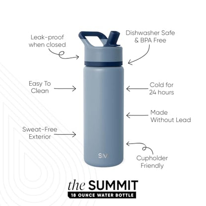 Simple Modern Kids Water Bottle with Straw Lid | Vacuum Insulated Stainless Steel Metal | Reusable Leak Proof BPA-Free Thermos for School | Summit Collection | 18oz, Blue Dune - color: -Blue Dune, style: 18oz