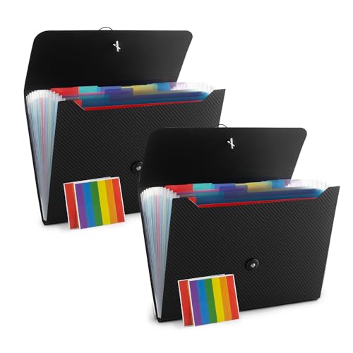 Expanding File Folder File Organizer 13 Pockets File Organizer Accordion Filing Folder Expandable File Folder for Documents Aesthetic Paper Organizer Folder for Work, School, Home, Office, 2Black - color: 2pcs-black