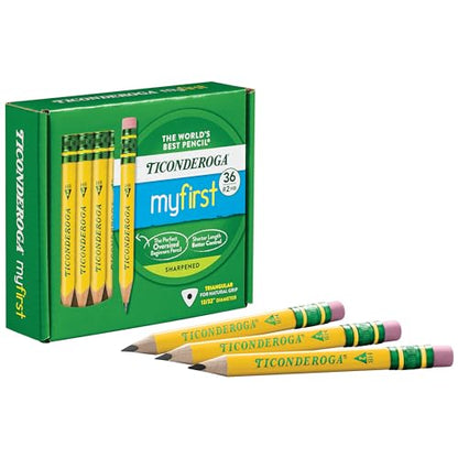 Ticonderoga My First Short Triangular Pencils, 36 Pencils/Pack, 1 Pack | Wood-Cased, #2 HB Soft, Yellow - size: 1 Count (Pack of 36)