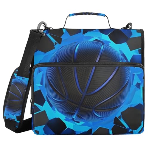 Blue Basketball 3 Ring Binder Bag 1.5 inch Binder Organizer with Zipper Shoulder Strap 500 Sheet Documents Storage for School Office - color: A007, size: 13.6 x 12.4 x 3.5 in