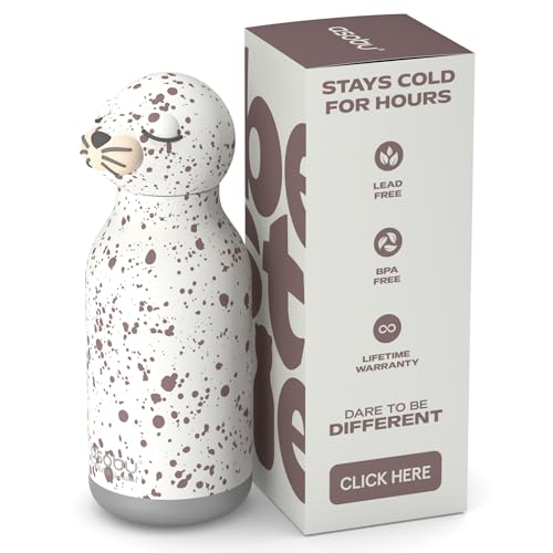 asobu Bestie Bottle Insulated Stainless Steel Water Bottle with Detachable Soft Animal Head Fun Drinking For Kids and Teens with Flexible Reusable Straw 16 Ounce (Seal White) - color: Seal White