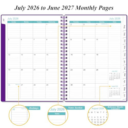 2026-2027 Planner - A5 Weekly & Monthly Planner Spiral Bound, July 2026 - June 2027, with Flexible Cover, Tabs, Inner Pocket, 6.4" x 8.5", Purple - color: Purple, size: 6.4" x 8.5"