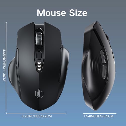 Uineer Wireless Bluetooth Mouse,[Upgraded] Rechargeable (BT 5.0/4.0+2.4G Hz),Computer Mouse with Visible Battery Level, 4 Adjustable DPI, Portable PC Mouse for MacBook Chromebook,Black - color: Black