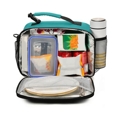 Custom Student Lunch Bag for Boys Girls Teal Solid Color Personalized Name Lunch Box Insulated Cooler Bag for School Picnic Office - color: Multi15