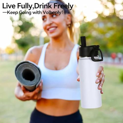 Volhoply Kids Insulated Water Bottle with Straw,16oz Stainless Steel Cold Water Bottles for School,BPA-Free Metal Wide Mouth Cups with Handle Lid,Reusable Double Wall Vacuum Sport Flask(White,1) - color: White
