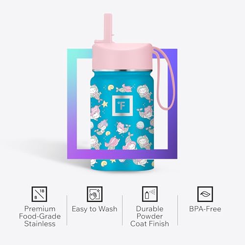 IRON °FLASK 14 oz Kids Insulated Water Bottle | Vacuum Insulated Kids Water Bottle with Leakproof Straw Lid & 20 Name Stickers - BPA Free (Fiesta) - color: Fiesta