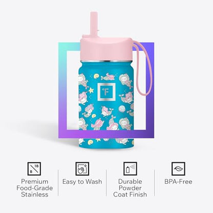 IRON °FLASK 14 oz Kids Insulated Water Bottle | Vacuum Insulated Kids Water Bottle with Leakproof Straw Lid & 20 Name Stickers - BPA Free (Lama Rainbows) - color: Lama Rainbows
