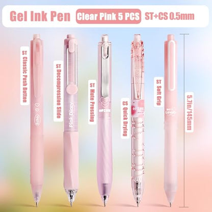5 Count Pastel Gel Ink Pen Set,Cute Note Taking 0.5mm Fine Point Retractable 5 Count Black Ink Pens for Writing, Journaling, School, Office (Light Pink Clear) - color: Light Pink Clear