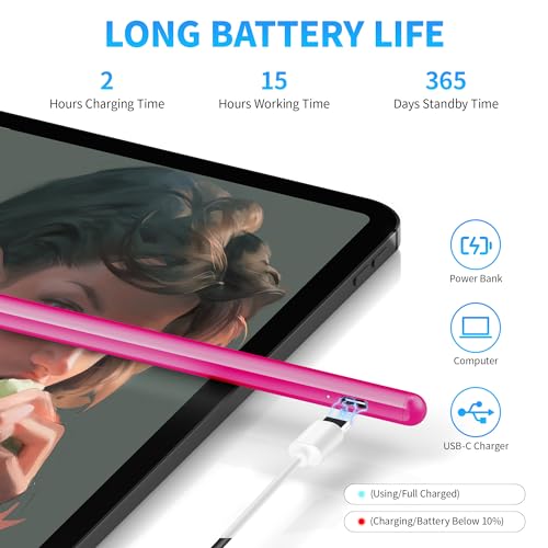 DRYMOKINI Pink Stylus Pen, Active Stylus Pen Touch Screens Compatible for Android and i-OS Tablet/Phones, Rechargeable Universal Stylus Pencil Compatible for A-pple/i-Pad/Phone Tablet - color: Candy Pink