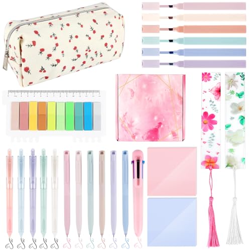 24Pcs Bible Study Supplies Journal Kit Book Annotation Kit Aesthetic Pastel Highlights Pens Tabs Bookmarks Bags for Women Teens School Accessories Cute Colorful Bible Highlighters Pens No Bleed - color: Ab-24pcs bible study supplies journal kit