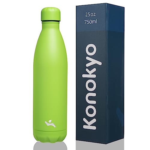 Konokyo Insulated Water Bottles,25 oz Double Wall Stainless Steel Vacumm Metal Flask for Sports Travel,Green - color: Green, size: 25 Ounces
