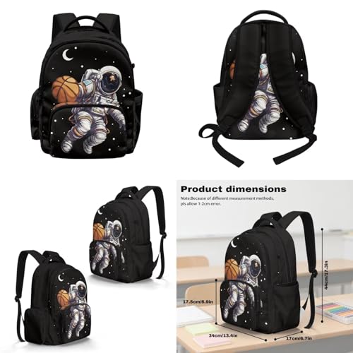 Basketball Astronaut Backpack for Boys Girls Backpack with Lunch Box Water Bottle Holder and Soft Pencil Case Kids 4PCS Set Bookbag with Front Pocket for School 17 inch Sturdy School Bag - color: Basketball Astronaut